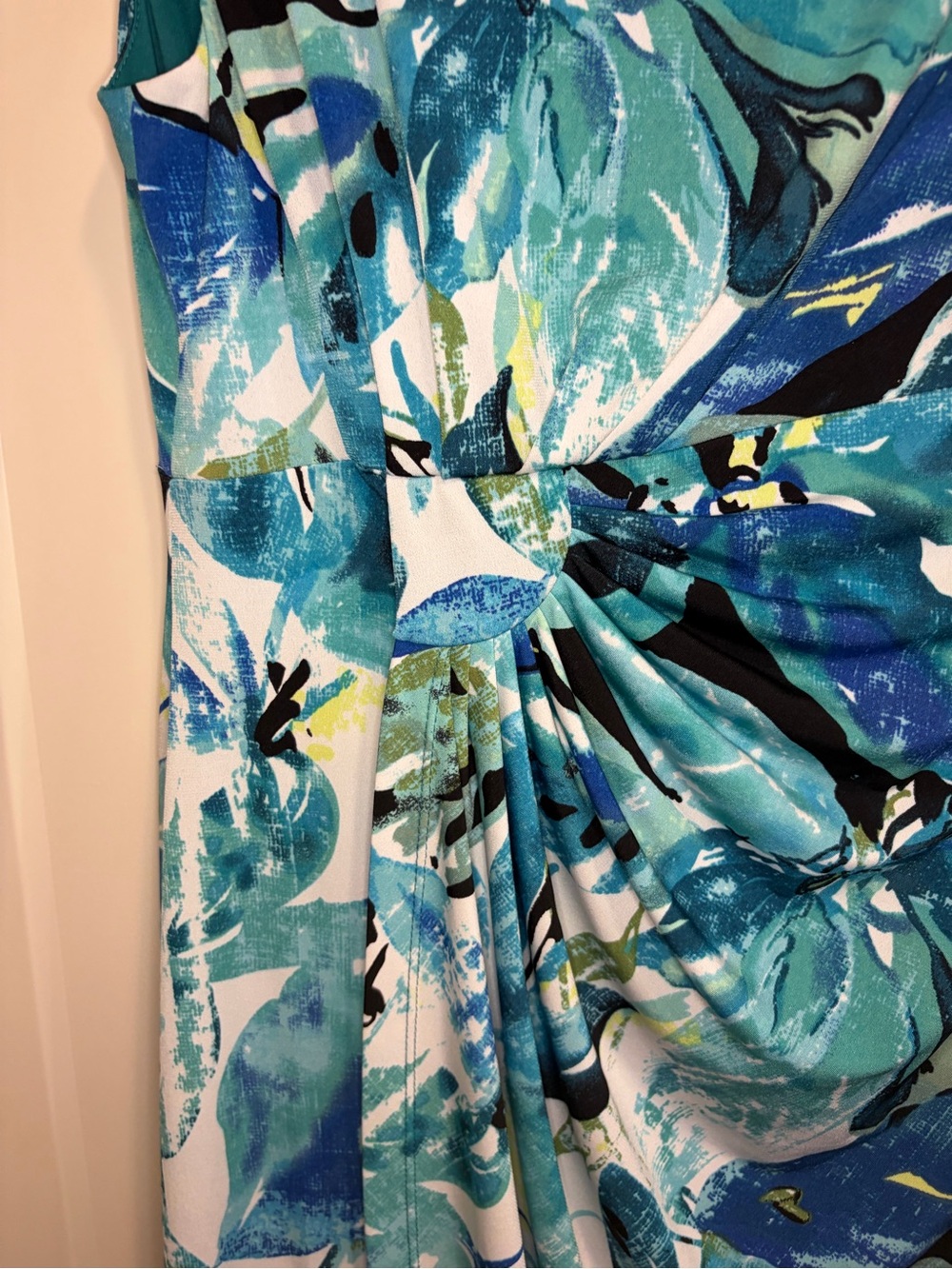 connected apparel Blue & Aqua Floral Twist-Front Midi Dress - Picture 3 of 6